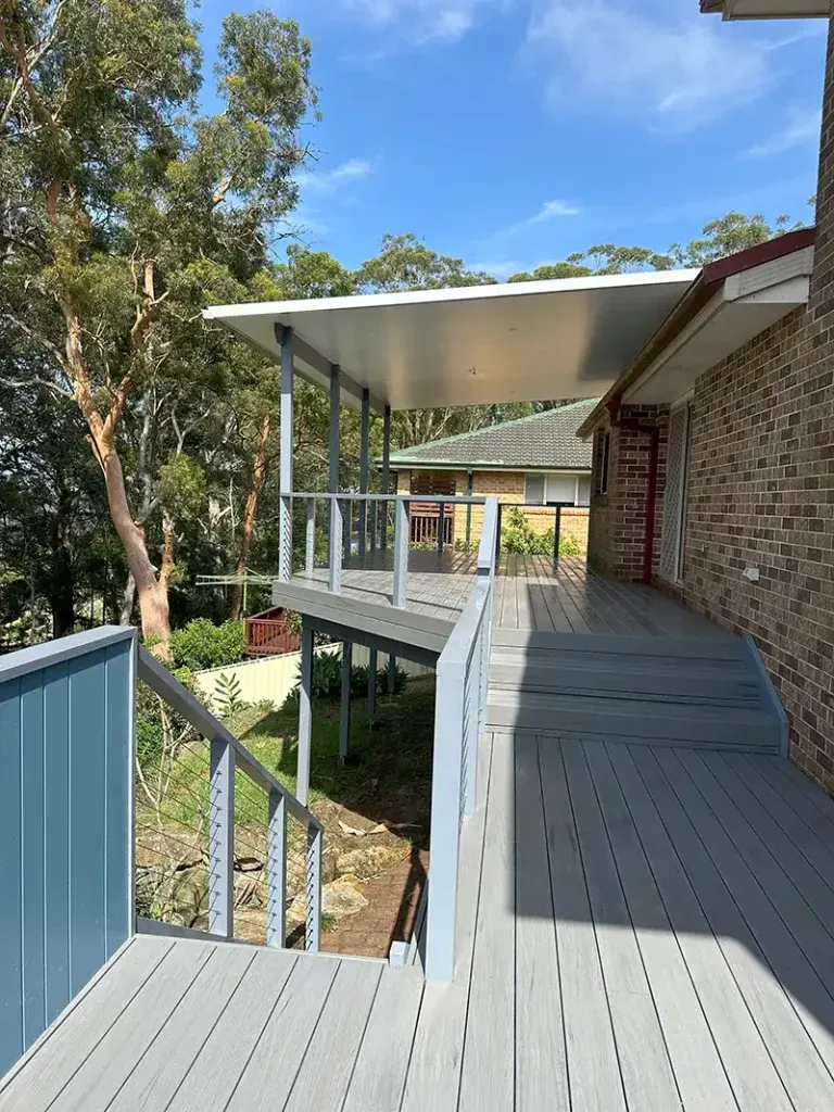The finished composite deck with new balustrade and roof